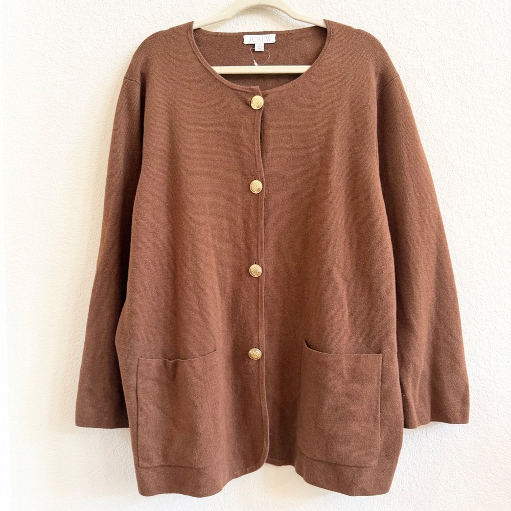 J.Crew Giselle Sweaterblazer in Heather Walnut Brown Merino Wool Blend Cardigan - Picture 5 of 15